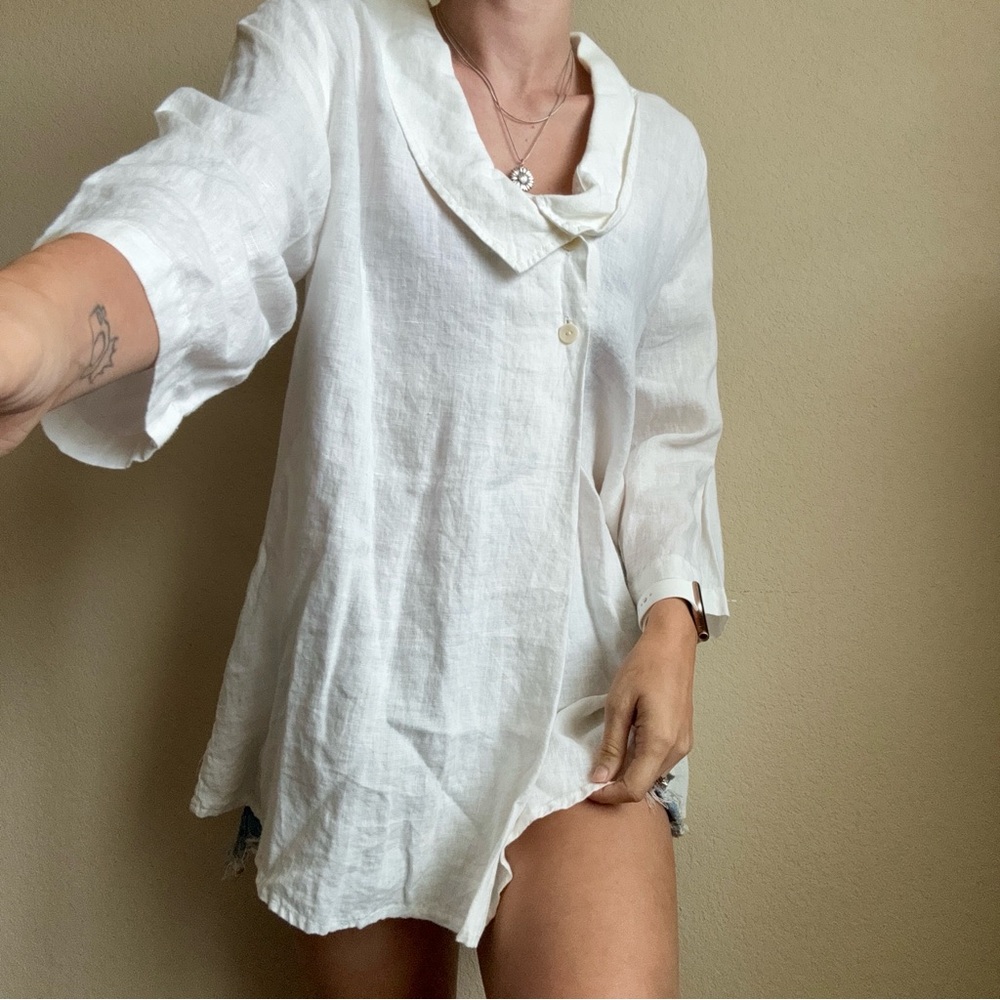 Flax White Linen Tunic with Collar
